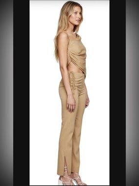 CHRISTOPHER ESBER Crepe Straight Trousers UK 8 US4 IT40 S Beige $2192